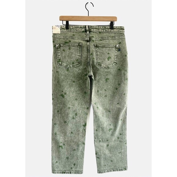 Pilcro Borrowed Boyfriend Jeans 29 Green Denim High Rise Embroidered Relaxed NEW - Picture 7 of 16